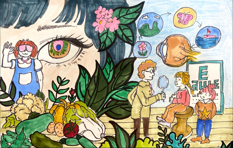 危害及如何预防近视等海报,同学们更以宣传画的形式宣传爱眼护眼知识